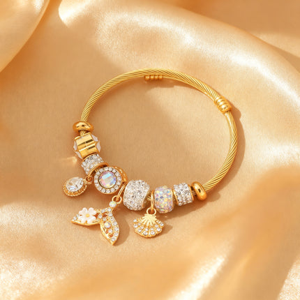 Crystal Charm Gold Bangle Bracelet