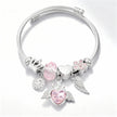 Silver Angel Wing & Pink Heart Charm Bangle Bracelet