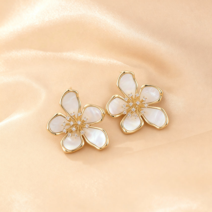 Elegant Pearl Flower Drop Earrings