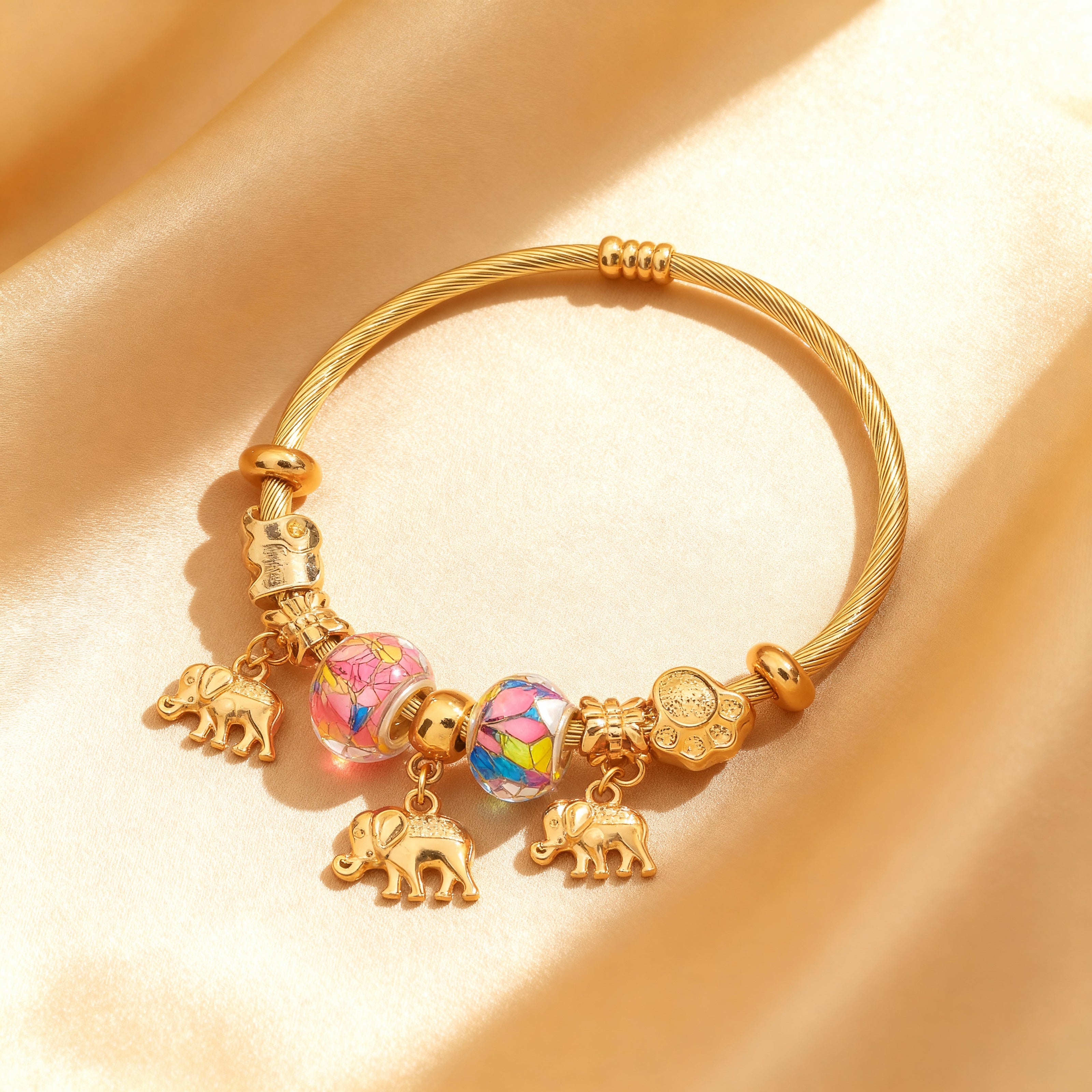 Golden Elephant Charm Bangle Bracelet