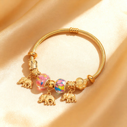 Golden Elephant Charm Bangle Bracelet