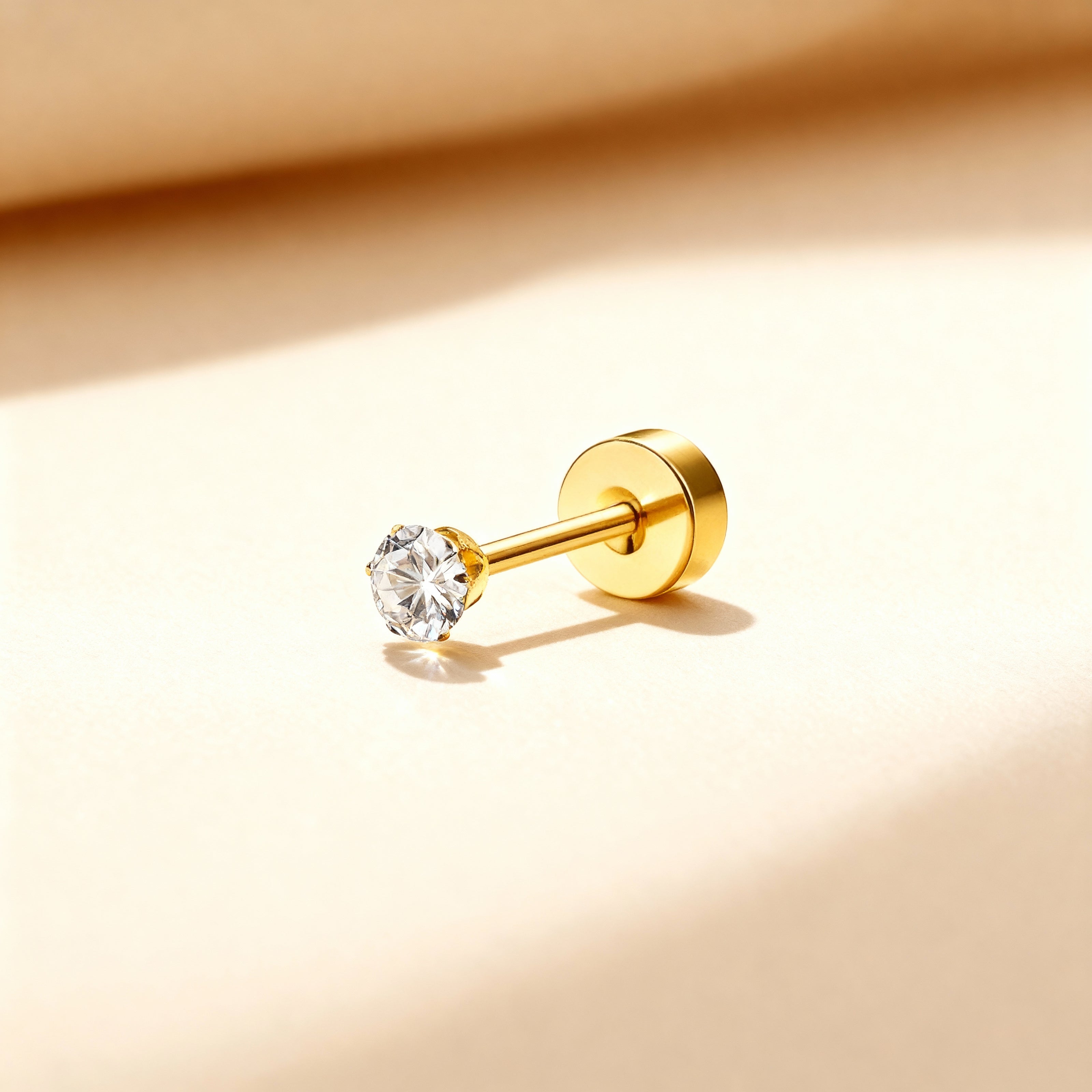 Gold Stud Earring with Crystal