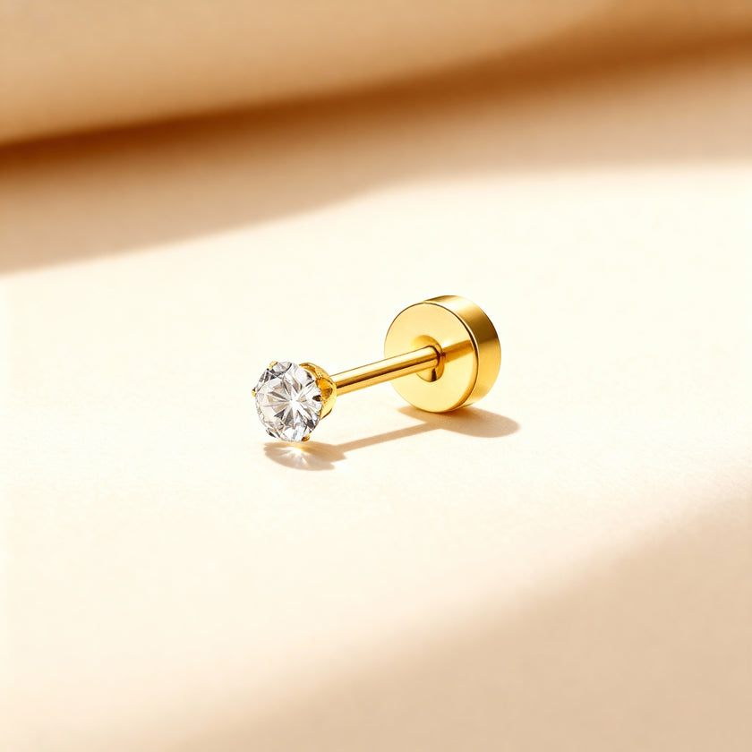 Gold Stud Earring with Crystal