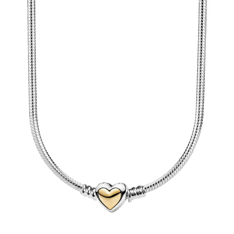 Silver Necklace with Gold Heart Clasp