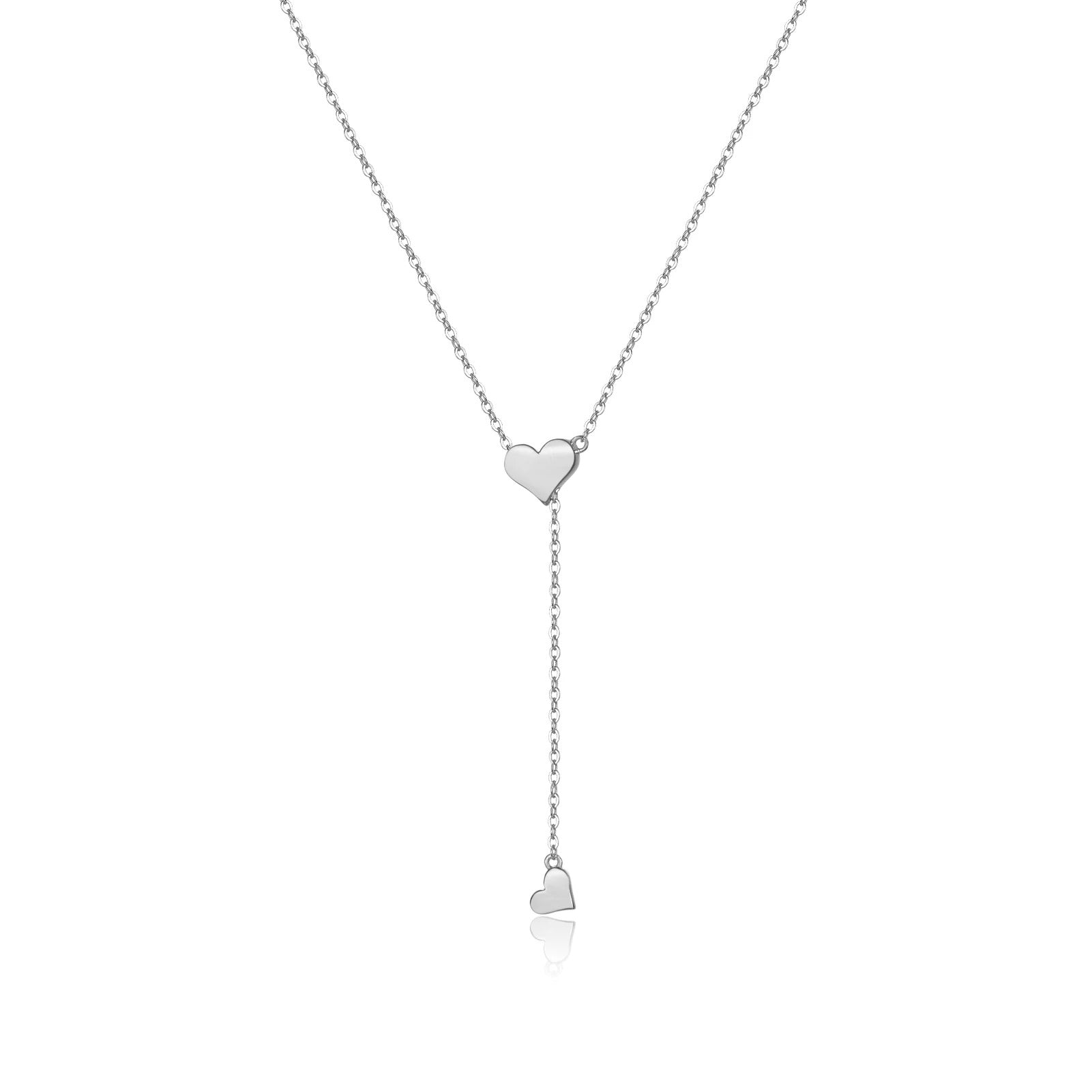 Silver Double Heart Lariat Necklace