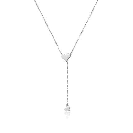 Silver Double Heart Lariat Necklace
