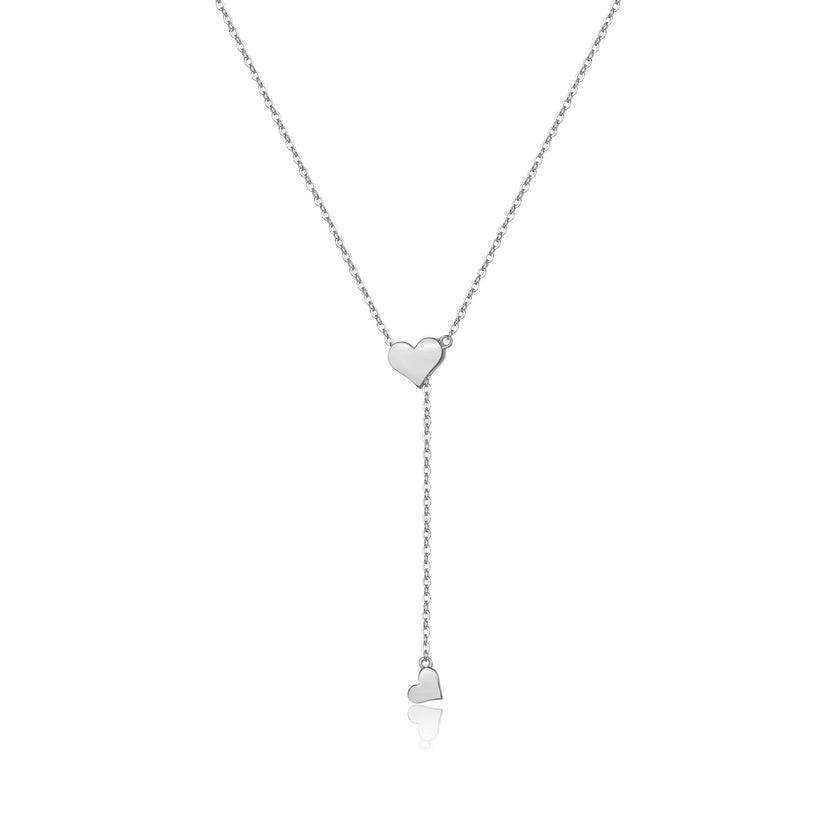 Silver Double Heart Lariat Necklace