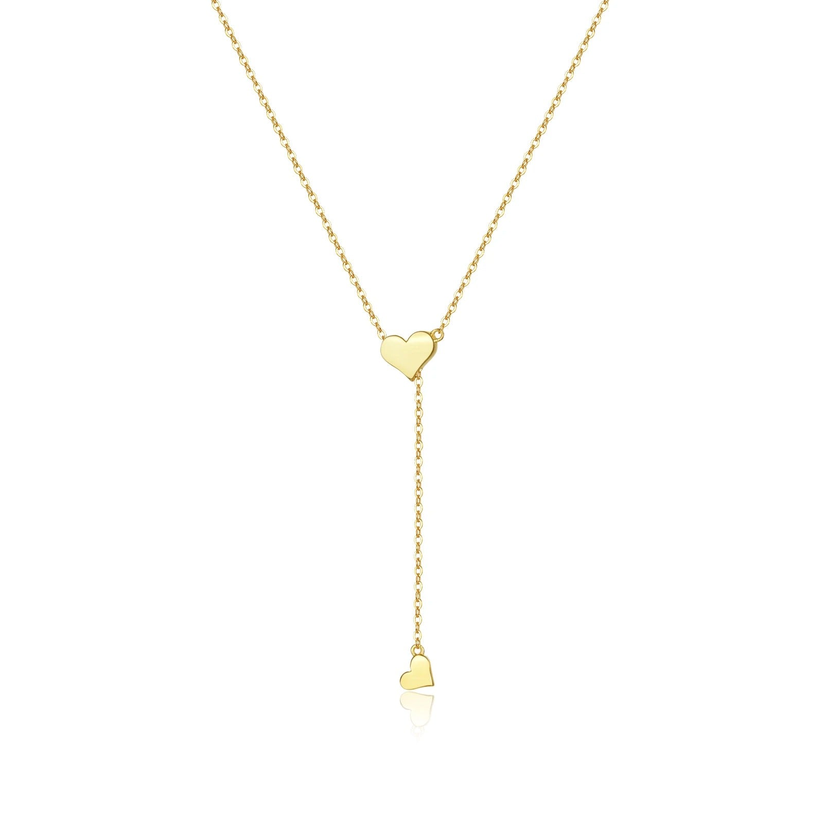 Gold Plated Double Heart Lariat Necklace