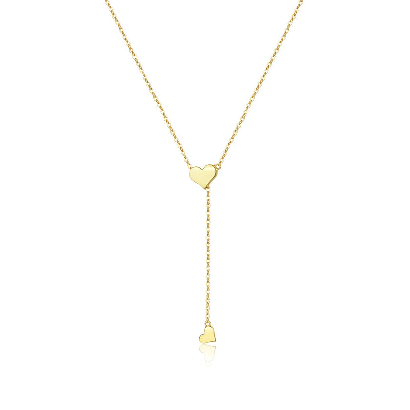 Gold Plated Double Heart Lariat Necklace