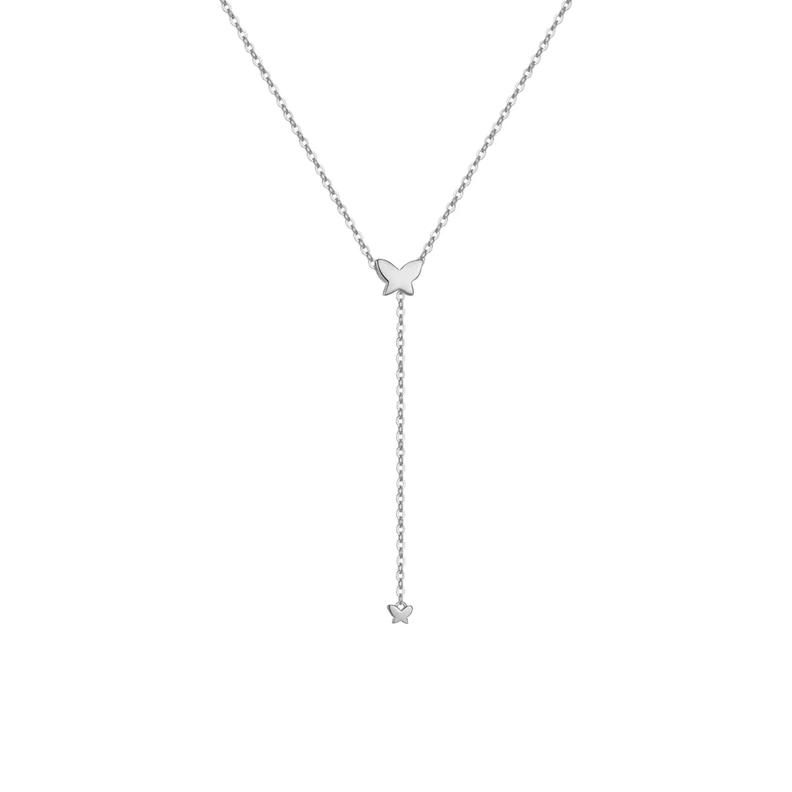 Silver Butterfly and Star Lariat Necklace