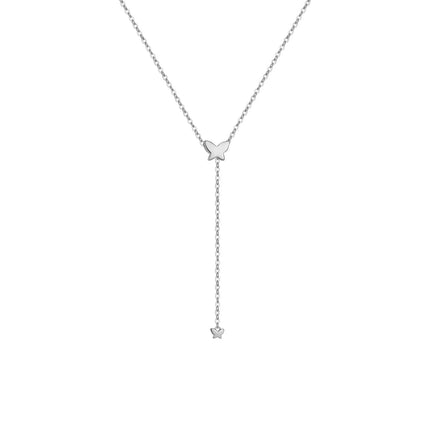 Silver Butterfly and Star Lariat Necklace