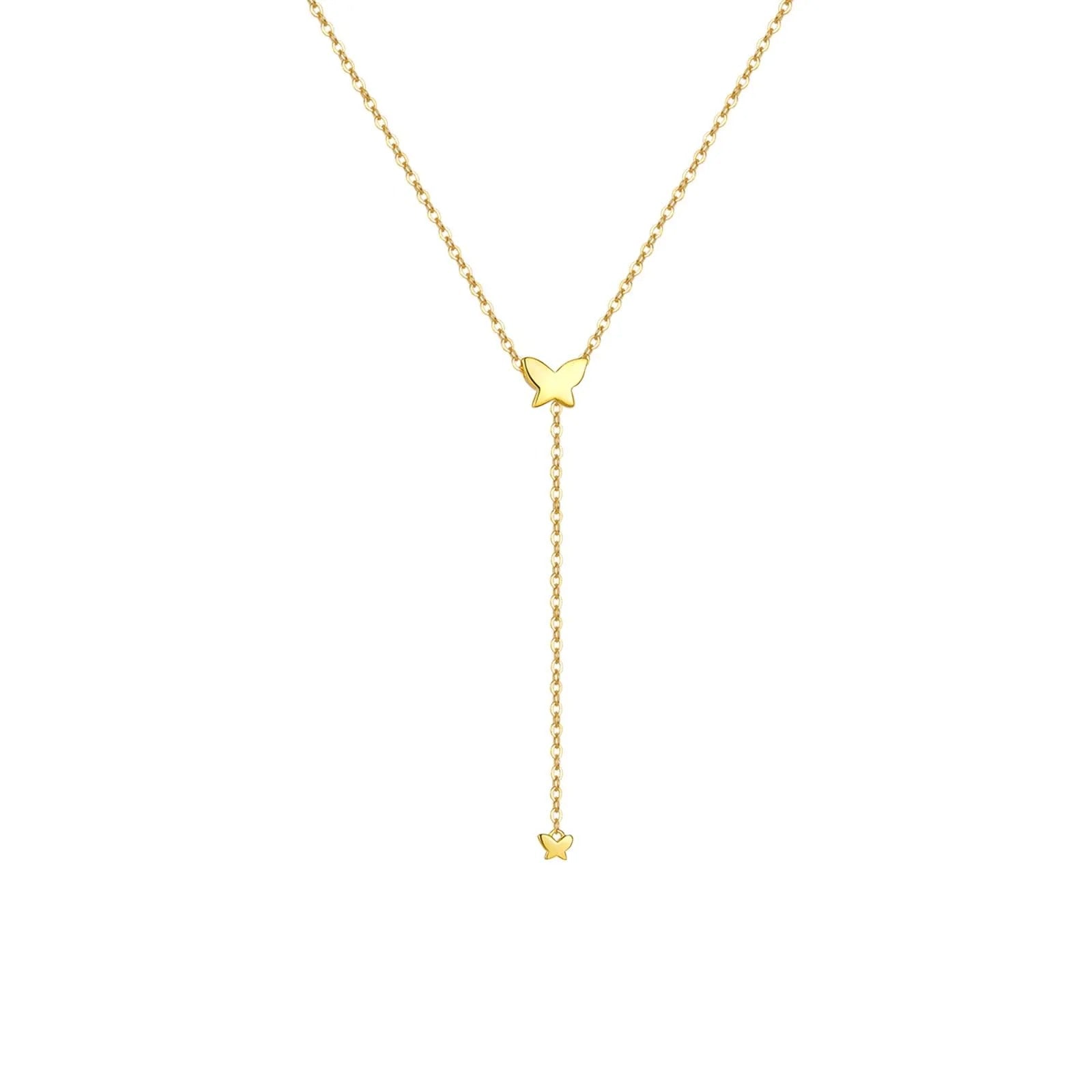 Gold Plated Butterfly and Star Lariat Necklace