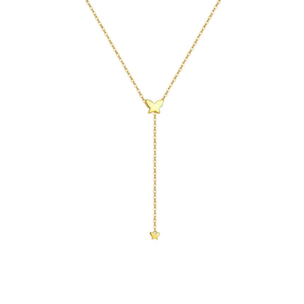 Gold Plated Butterfly and Star Lariat Necklace