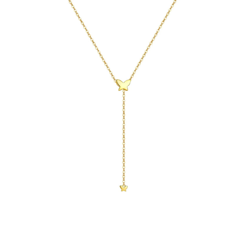 Gold Plated Butterfly and Star Lariat Necklace