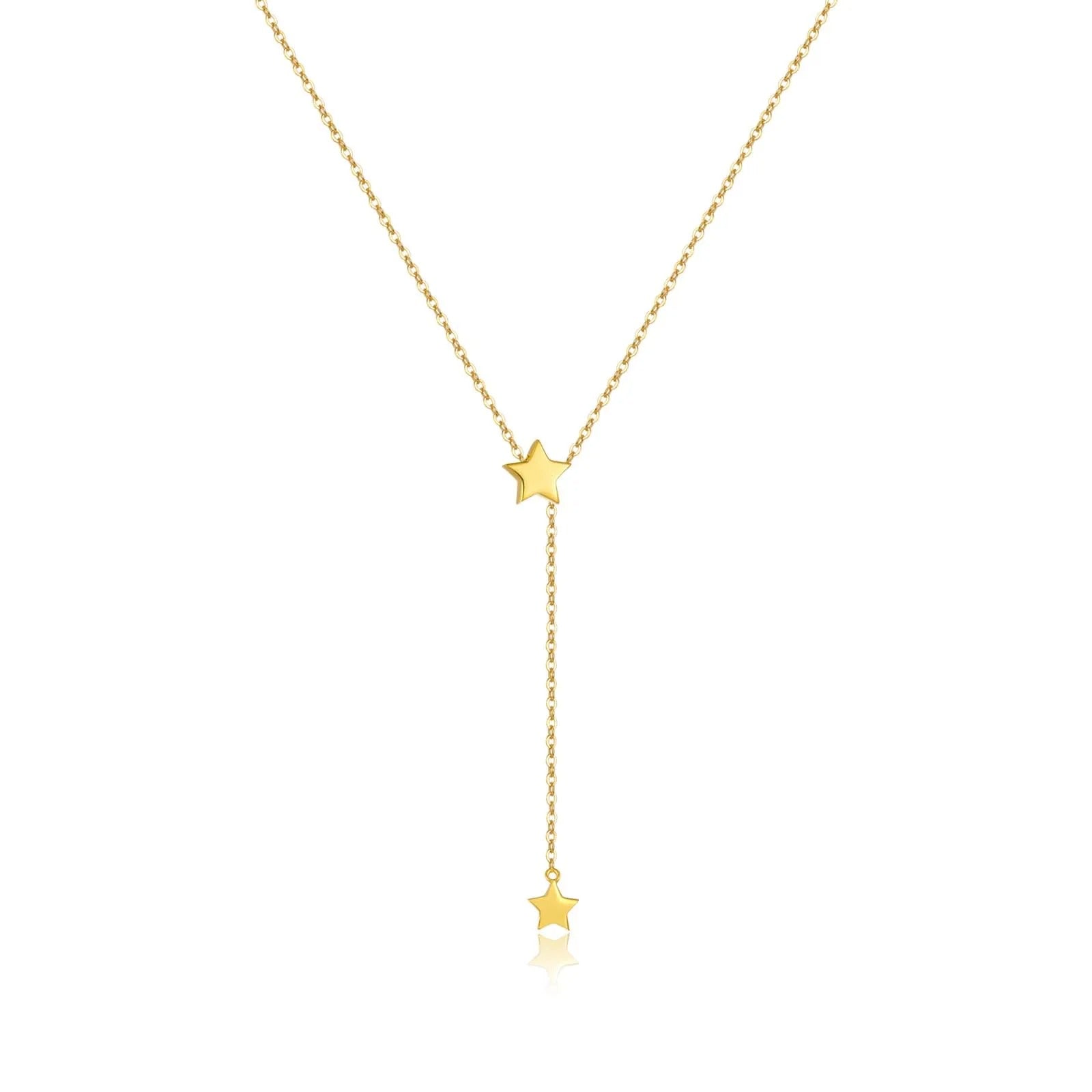 Gold Plated Double Star Lariat Necklace