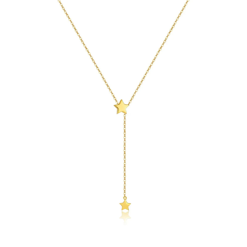 Gold Plated Double Star Lariat Necklace