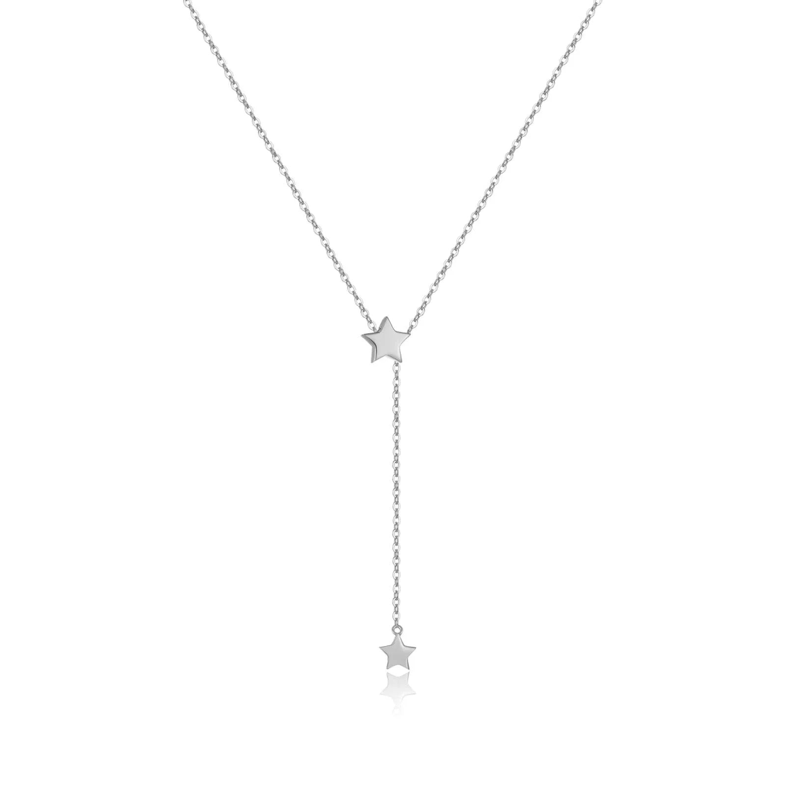 Silver Double Star Lariat Necklace