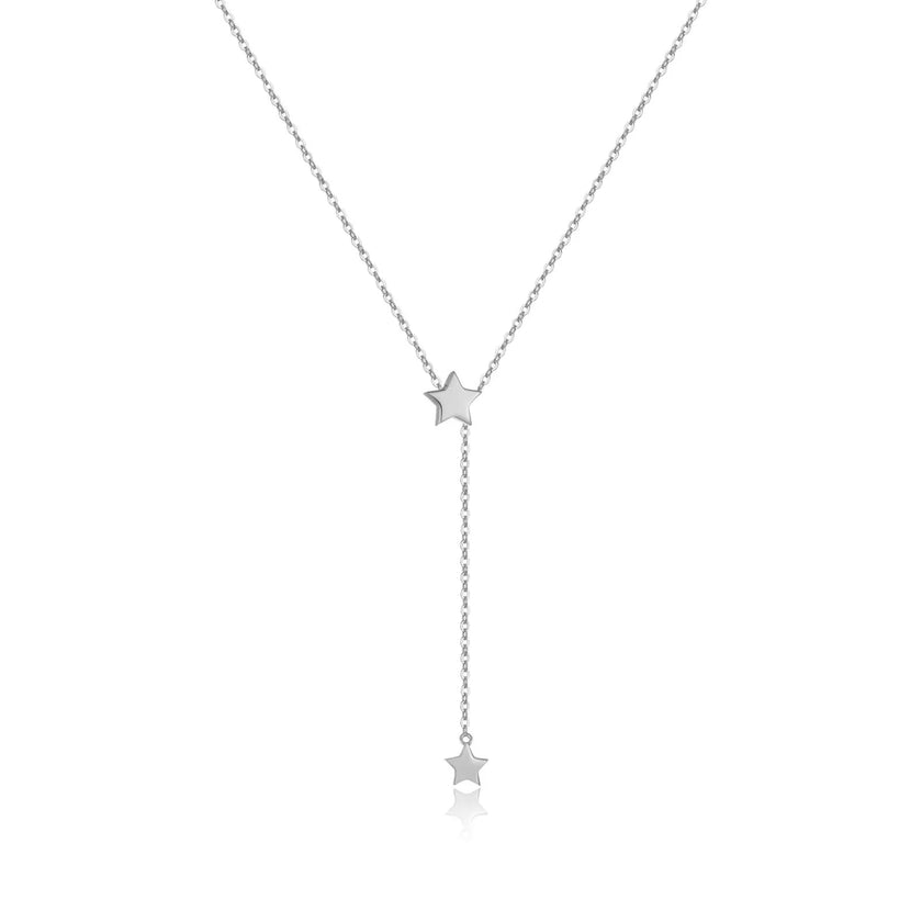 Silver Double Star Lariat Necklace